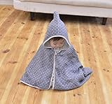 日本製　3重ガーゼ　とんがりフード付きマルチケープ　体温調節に　出産祝い　内祝い　プチギフト　誕生祝 (ネイビードット)