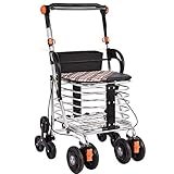 ポータブル高齢者ショッピングトロリー軽量アルミ歩行補助シートブレーキと簡単に階段を登る