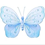 HangingバタフライブルーShimmerメッシュナイロン蝶デコレーション装飾赤ちゃん保育園寝室女の子部屋天井壁装飾結婚式誕生日パーティーベビーシャワーバスルームホームChildrens 3dアート