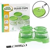 Glass Baby Food Jars (4 - 2oz) - Microwavable, Freezer and Dishwasher Safe with Tray and Recordable 