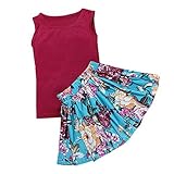 BeSdeキッズベビー女の子ドレスプリントドレス半袖Tシャツ+スカート服装ドレス カラー: レッド