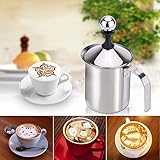 LuxBene(TM)ミルク泡立て器マシンステンレス鋼のコーヒーメーカーカプチーノカフェラテ400ミリリットルのためのダブルメッシュのミルクフォーマーDIYファンシーコーヒークリーマー