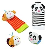Abikaの赤ちゃんRattle 4個幼児ベビー手首ガラガラ音がすると足ファインダーセットSock玩具Developmentalソフト動物おもちゃLearning Fun Monkeyとパンダスタイル