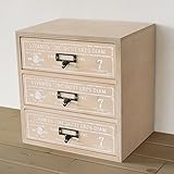 日本製 木製 3段チェスト 小物入れ (ピンクベージュ)