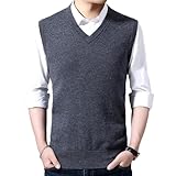 [Tuten] ニットベスト メンズ Vネック ベスト 柔らかい ビジネス トップス 無地 袖なし カジュアル 暖かい 保温 軽量 通勤 春秋冬(Medium Gray-2XL)