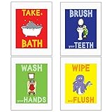 Kids Bathroom Sets, Bathroom Rules, Kids Bathroom Decor Set of 4 [並行輸入品]