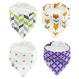 赤ちゃんバンダナビブ、スナップ付きユニセックス4パックよだれかけ - 赤ちゃんよだれ、歯が生えると授乳のためのベスト - ユニークな3-層柔らかいコットン、バンブー＆防水フリース。（多色） (YV-R