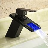 銅LEDの滝の蛇口黒青銅の水の流れバスルームのシンクの蛇口シングルハンドルシングルホール容器の洗面所の蛇口の蛇口のミキサーのタップ温水と冷たい水