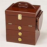 コスメボックス メイクボックス 【ブラウン】 大容量 幅26cm 持ち手 ミニテーブル 三面鏡付き MUD-6830BR