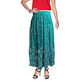 Jaipuri Fancyスパンコール刺繍Paintedクレープレーヨンスカートwith調節可能な文字列