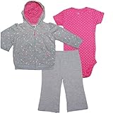 カーターズ（Carter's）女の子用グレー花柄フード付きジップアップジャケット3点セット 6months 6ヶ月用 70cm ピンク水玉模様ボディースーツ,花柄パーカー,出産祝い【並行輸入】