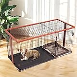 PETTOM ペットサークル 犬用ケージ 犬ゲージ ペットサークル 屋根付きセット ペットゲージ 犬ゲージトイレ別 ケージ ゲージ 室内 屋内 小型犬 中型犬 (ブラウン, 屋根付き)