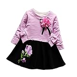 FEVON　ワンピース　ガールズ　子供　ベビー　ドレス　キッズ　女の子　2点セット　tシャツ＋ワンピース　ノースリーブドレス　長袖シャツ　おしゃれ花コサージュ　ローズプリント　フリル　赤ちゃん　幼児　
