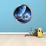 24 "舷窓Outer Space Ship Window View宇宙船オービットPlanet # 1シルバー壁デカール子供ステッカーベビールームホームアート飾りグラフィックMedium