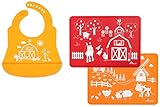 Brinware 'Barnyard Friends' Silicone Placemats and Bib with Pocket Set by Brinware