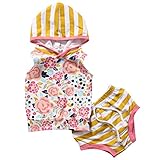 CANIS　ベビー　女の子　花柄　ロンパース　帽子付き　　ガールズ　　２点セット　０～２４ヶ月設定　子供　ノースリーブ 上着　ストライプショートパンツ　カバーオール　　出産祝い　ホーム ウェア　夏 (