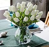 12Pcs いチューリップの花をリ, 高品質チューリップの造花 手作りブーケ フラワーアレンジ インテリア飾りウエディングブーケ イベント