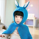 HAPPY うさぎちゃん風 子供用ニット帽　防寒 防風　ベビー キッズ 赤ちゃん　かわいい 帽子 キャップ (ブルー)