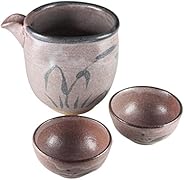 熊本千治(Chiharu Kumamoto) 絵唐津酒器揃 唐津焼 陶器(片口直径約11.9cm 高さ約9.8cm ぐい呑直径7.1cm 高さ3.2cm)