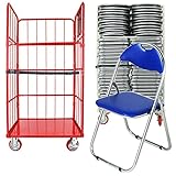 カゴ台車付き(レッド Cタイプ) 72脚セット パイプイス 折りたたみパイプ椅子 ミーティングチェア 会議イス 会議椅子 パイプチェア パイプ椅子 ブルー