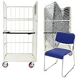 カゴ台車付き(ホワイト Cタイプ) 22脚セット ファブリック ミーティングチェア 会議イス 会議椅子 スタッキングチェア パイプチェア パイプイス パイプ椅子 ダークブルー