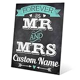 Forever As Mr and Mrsウェディング発表バナーグリーンchalkboard-lookカスタマイズ可能な壁アートプリント 20x24 CUSTWED003MTL20x24