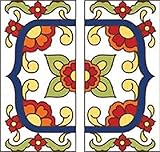 花柄デザイン – 2つ3 " x 6 "セラミックタイルアドレス家番号 – タラベラホワイト左と右Ends