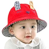 (ビグッド)Bigood 赤ちゃん ベビー 帽子 ウサギ 耳付き つば広ハット サファリハット 女の子 男の子 キッズサンバイザー UVカット ハット お出かけ（レッド50）