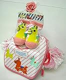 ご出産お祝い＜おむつケーキ＞　リーズナブルなお値段のかわいいおむつケーキ　ロディSRK (女の子用）