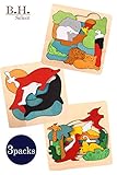 B.H. Select 木製多層パズル 知育玩具 幼児向け (Dセット：イルカ＋恐竜＋アフリカ)