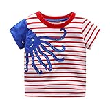 Tovadoo 子供服 ベビー服 男の子 トップス tシャツ 春夏 半袖 タコ 縞模様 可愛い プレゼント 通学 旅行 海遊び 18ヶ月-6歳