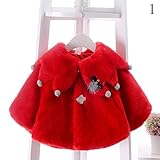 Nice Days（ナイス　ディズ） ベビー服 秋冬 キッズ コート マント 可愛い 爪デザイン 厚手 フェイクファー ふわふわ 防寒 暖かい お姫様 結婚式 パーティー (80, 赤)