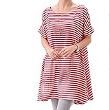 しあわせ倉庫 レディース 半袖 ボーダー チュニック ワンピース マタニティー 授乳服 楽ちん (レッド)