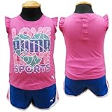 PUMA（プーマ）きらきらロゴ・ベビーカットソー＆ショートパンツ・ベビーセット12ヶ月（ピンク×ブルー） [Baby Product]