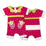 SOZO（ソゾ）【イチゴロンパース】女の子ピンクストロベリーアップリケ&レースフリル半袖ロンパース 0-3months 0ヶ月-3ヶ月 50cm-60cm 出産祝いギフトプレゼント,,ショートオール【