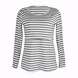 授乳Tシャツ Hosam マタニティウェア Tシャツ 長袖 縞柄 おしゃれ 授乳服 おしゃれ 無地 授乳 産前 産後 妊婦 (3XL, グレー)