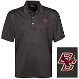 NCAA Boston College EaglesメンズリンクTech Stretch Tonalジャカード半袖ポロシャツ、スモール、ブラック