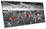 Red Poppies Flowers Fieldボックスフレームキャンバス壁アートパノラマ印刷画像 180cm wide x 90cm high