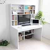 送料無料 パソコンデスク ハイデスク 書棚 120cm幅 書棚デスク ハイタイプ 省スペース シンプル ホワイト pcデスク 北欧 おしゃれ 収納 木製 TIP0280WH