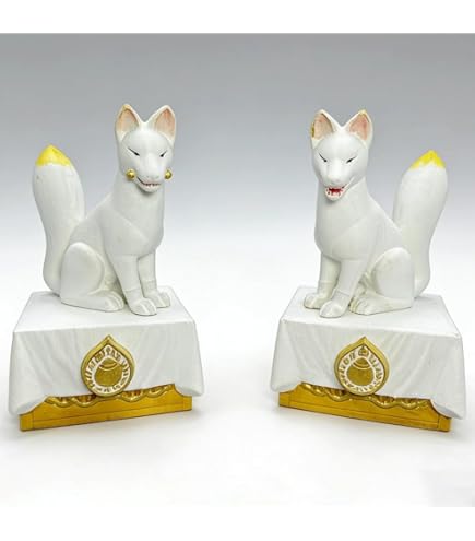 Amazon｜狐 一対 木製 きつね 稲荷大明神 お稲荷さん お稲荷様 稲荷神