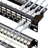 Iwillink 24ポート RJ45 パッチパネル 1U Cat6 スルーカプラー ネットワークパッチパネル STPシールド 10G サポート カプラーネットワークパッチパネル19インチ 取り外し可能なケーブルサポートバー付き ラックマウント 壁マウント Cat6 Cat5e Cat5ケーブル用 (Cat6)