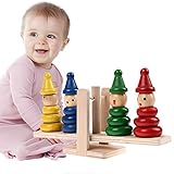 Vktech　木製　虹 ゆらりんタワー おもちゃ ピエロ シーソー　タワー ベビー 知育玩具