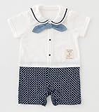 (アリサナ) arisana半袖セーラーカバーオール 80cm ホワイト×ドット