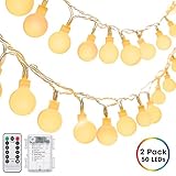 DecorNova 小さなボールストリングライト 5.5m 50球 2個同梱 8点滅モデル リモコン付 電池式 クリスマス イルミネーション 電球色