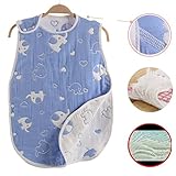 8重 ガーゼスリーパー ガーゼおくるみ パジャマ 寝袋 オーガニックコットン 40*60 cm ブルー 象さん