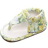 キッズビーチサンダル　赤ちゃんトングサンダル　ベビー可愛いシューズ　涼しい 柔らかい　軽量 　女の子男の子　PUレザー　結婚式　誕生日プレゼント　イエロー柄　13cm　12-18ヶ月に対応　夏