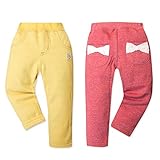 (レッド/90cm)ベビー服 女の子 ロング パンツ ボトム 裏起毛 ワッペン レースリボン付ポケット ウエストゴム 女児 ベビー