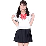 Be With セーラー服 2 （えんじリボン） 紺 白 半袖 セーラー Mサイズ コスプレ コスチューム レディース