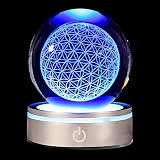 3D 高級花の命のクリスタルボール LED カラフルライティング タッチベース、チャクラ浄化ヒーリンググリッド フラワーグローブ スピリチュアルデコレーション用、球内の花の探求 レーザー彫刻