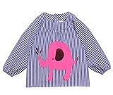 【SEBLES】 キッズ ベビー ストライプ ぞう エレファント エプロン スモック 全3色 サイズ 73cm 80cm 90cm クロスセット (ネイビー,90)